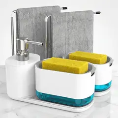 IRM - Porta Esponja Y Dispensador X2 Jabon Con Toallero Para Paño Organizador Fregadero FIGOIMPORT