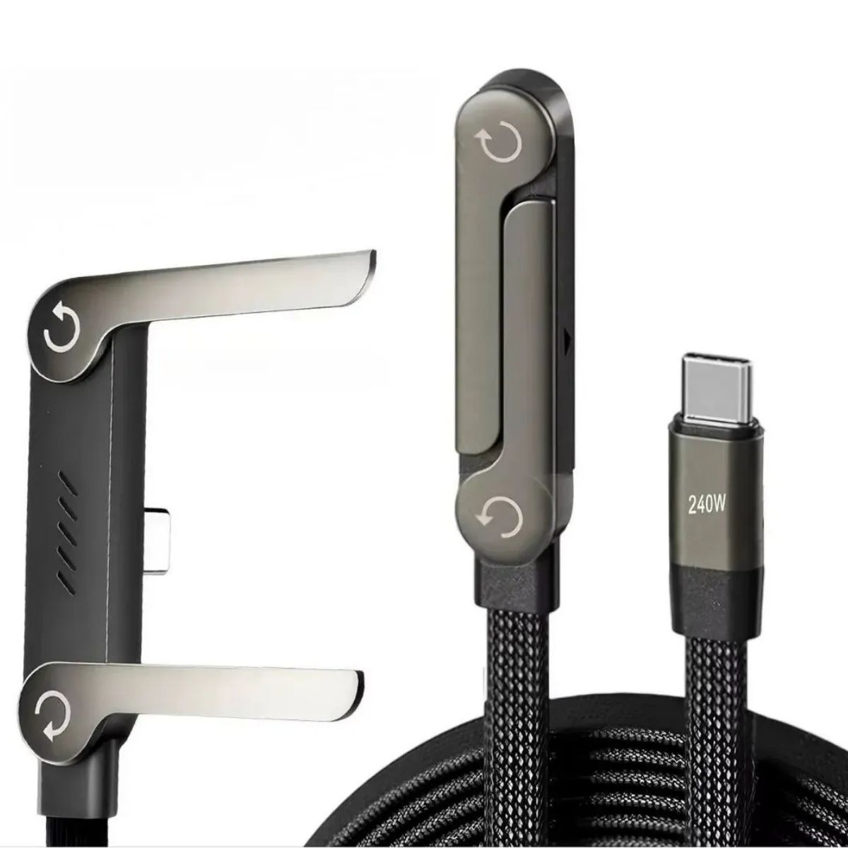 GENERICO - Cable de Carga 240W USB-C a C 1.5m Soporte Plegable Gamer