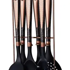 IRM - Juego De Utensilios Silicona 7 Piezas Negro Marmoleado No Raya Sartenes Elegante FIGOIMPORT