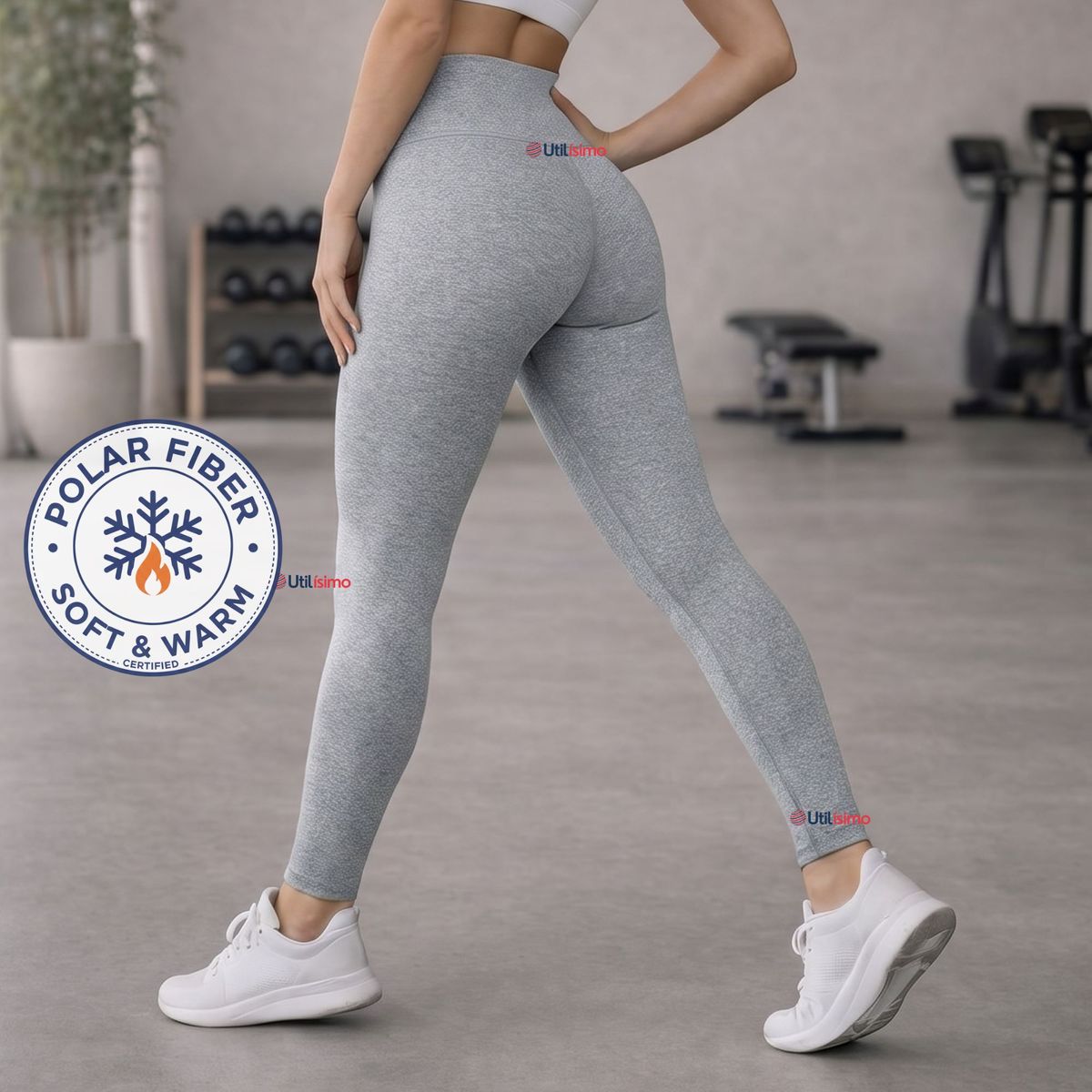 UTILISIMO - Calza Polar Con Chiporro Térmica Mujer Elasticada Gris Melange