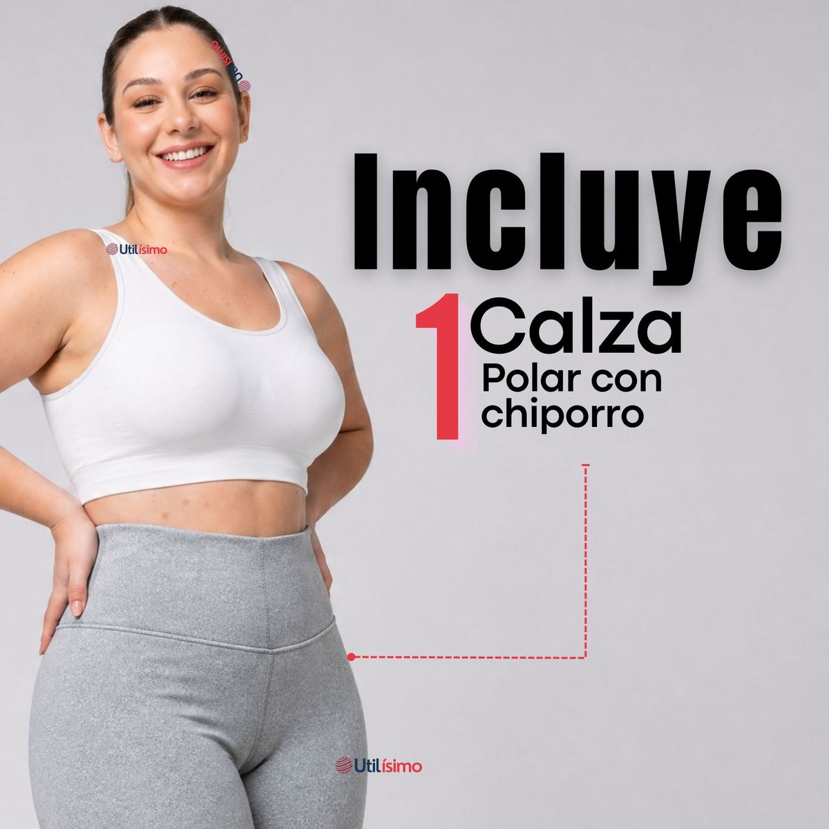 UTILISIMO - Calza Polar Con Chiporro Térmica Mujer Elasticada Gris Melange