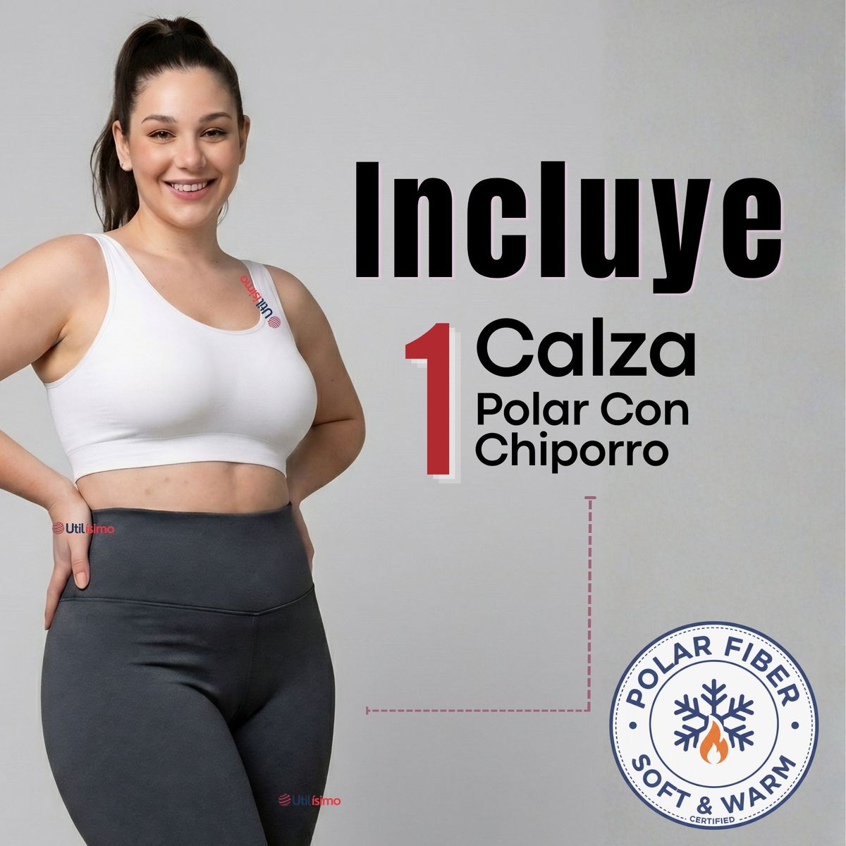 UTILISIMO - Calza Polar Con Chiporro Térmica Mujer Elasticada Gris Marengo