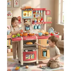 GENERICO - Cocina De Juguete Infantil Home Kitchen 66 Piezas Con Sonido Y Agua 100cm