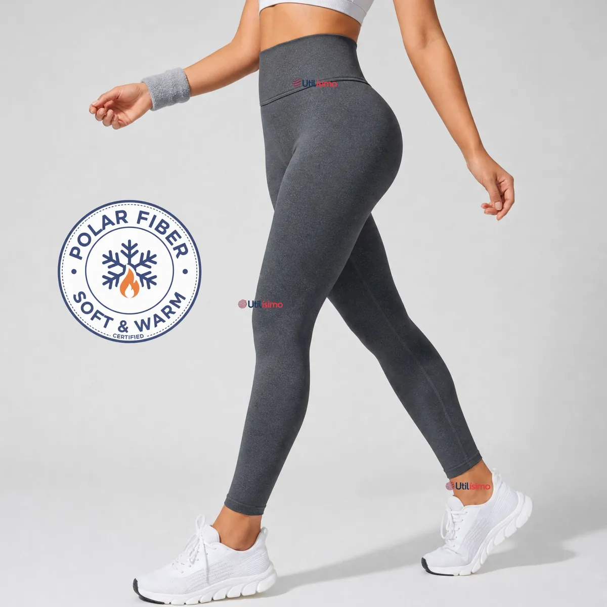 UTILISIMO - Calza Polar Con Chiporro Térmica Mujer Elasticada Gris Marengo