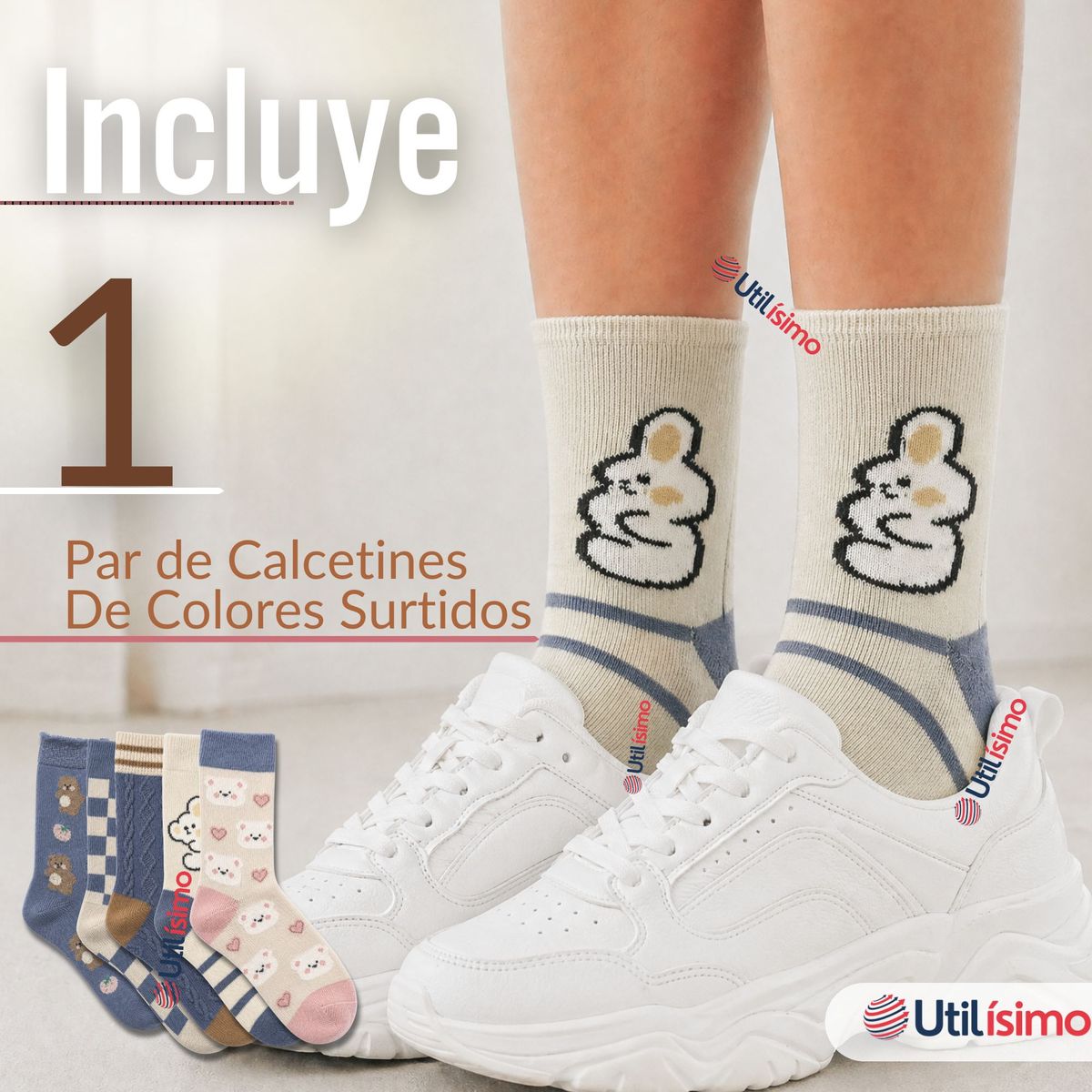 UTILISIMO - Calcetines De Lana Mujer Juvenil Confort Térmico Diseños Surtidos 1 Par