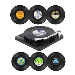 GENERICO - Posavasos 6 Vinilos + Soporte Tipo Tocadisco. Estilo Vintage