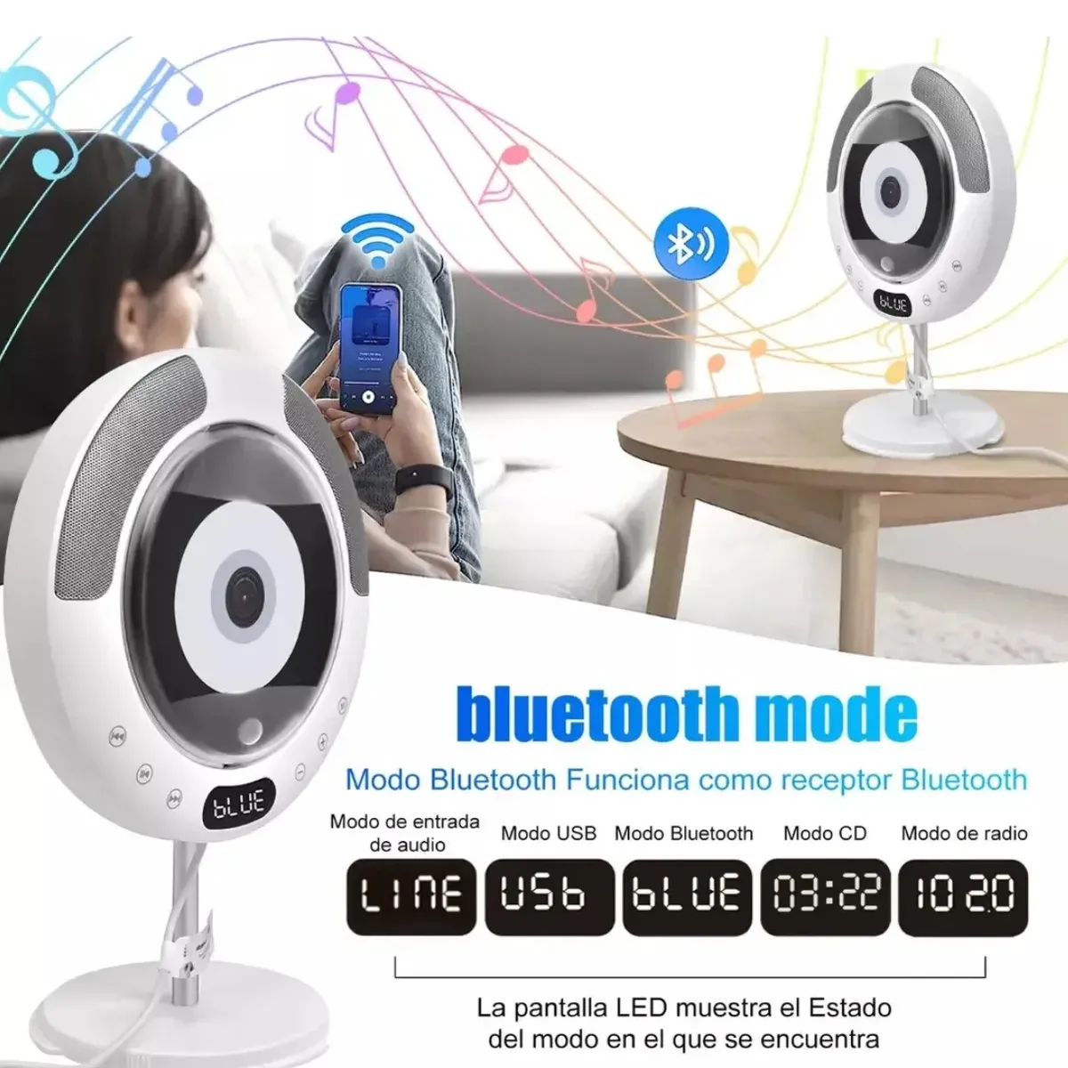GENERICO - Reproductor De Cd Bluetooth En La Pared Portátil Repetición Labg