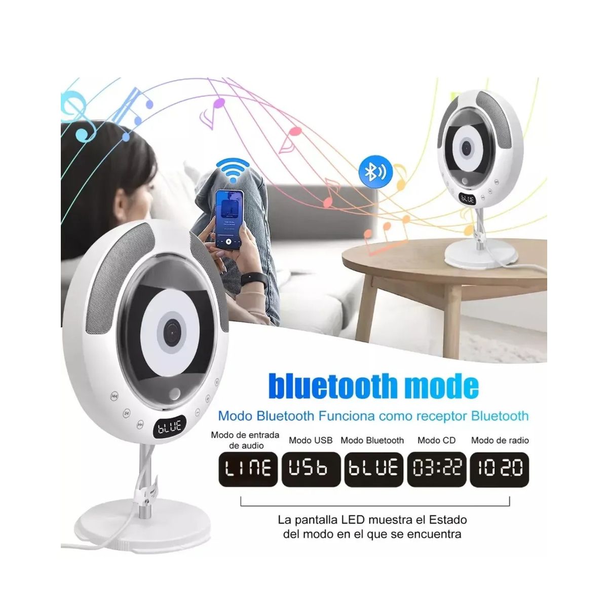 GENERICO - Reproductor De Cd Bluetooth En La Pared Portátil Repetición Labg
