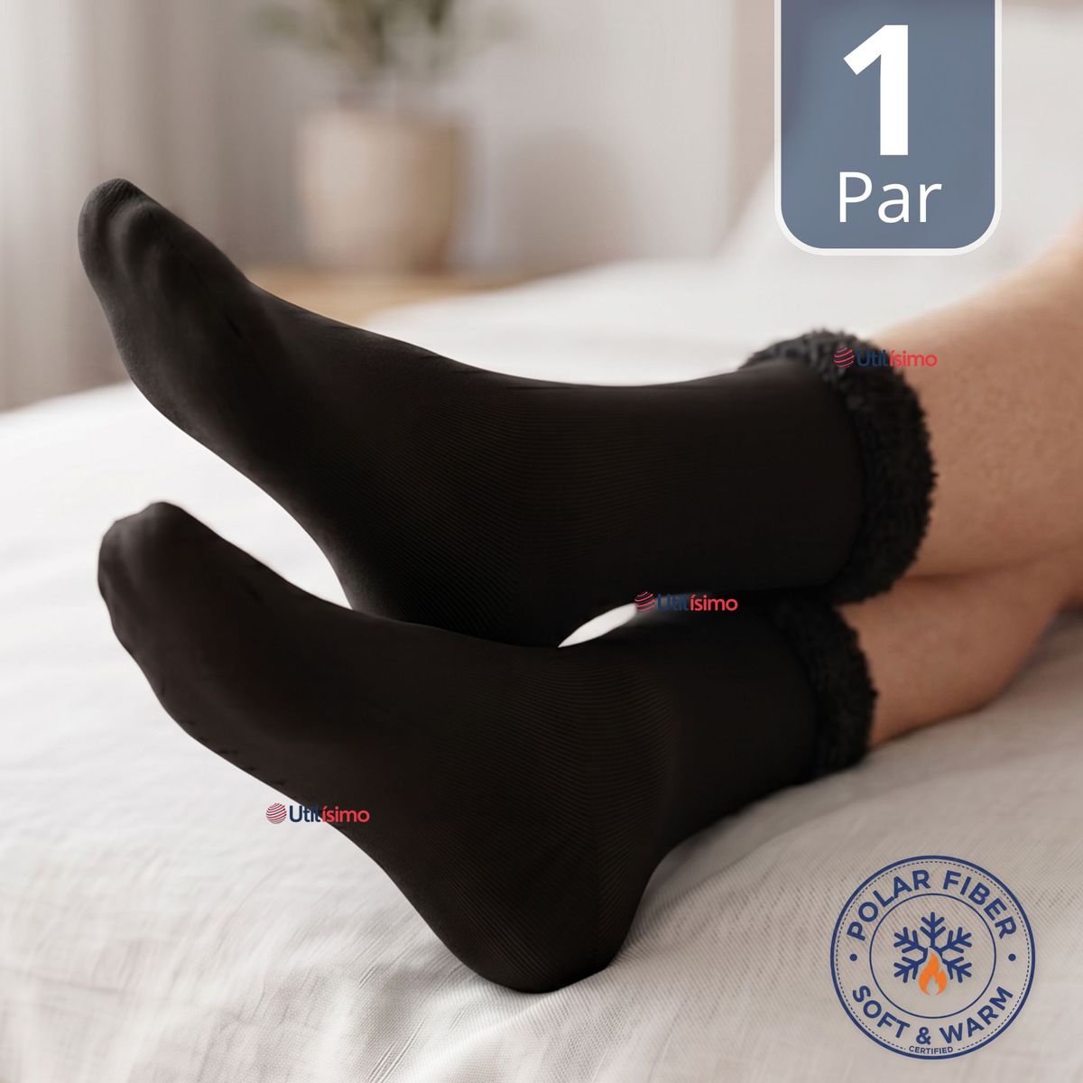 UTILISIMO - Calcetín Chiporro Mujer Ultra Térmico Negro Invierno Polar 1 Par