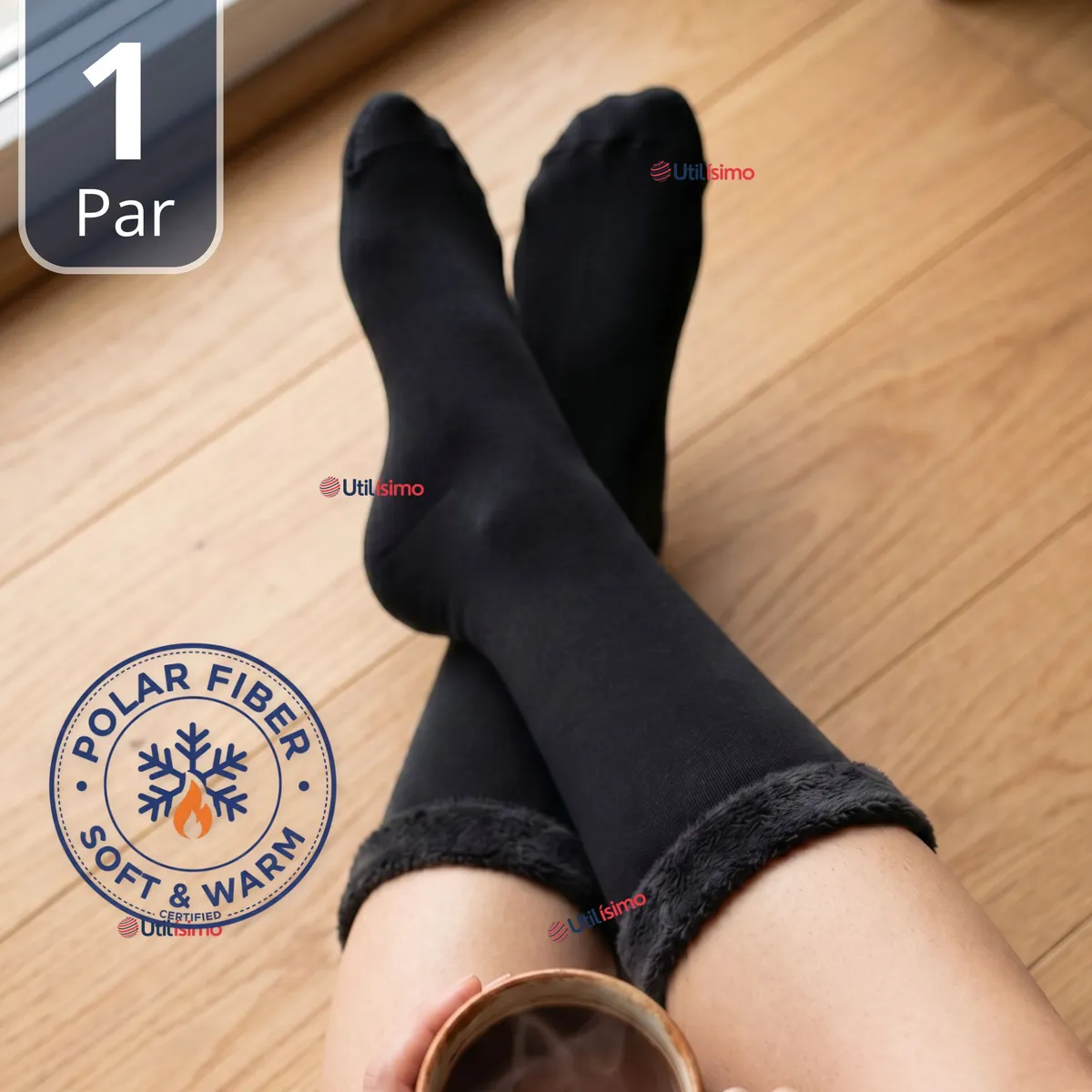 UTILISIMO - Calcetín Chiporro Mujer Ultra Térmico Negro Invierno Polar 1 Par
