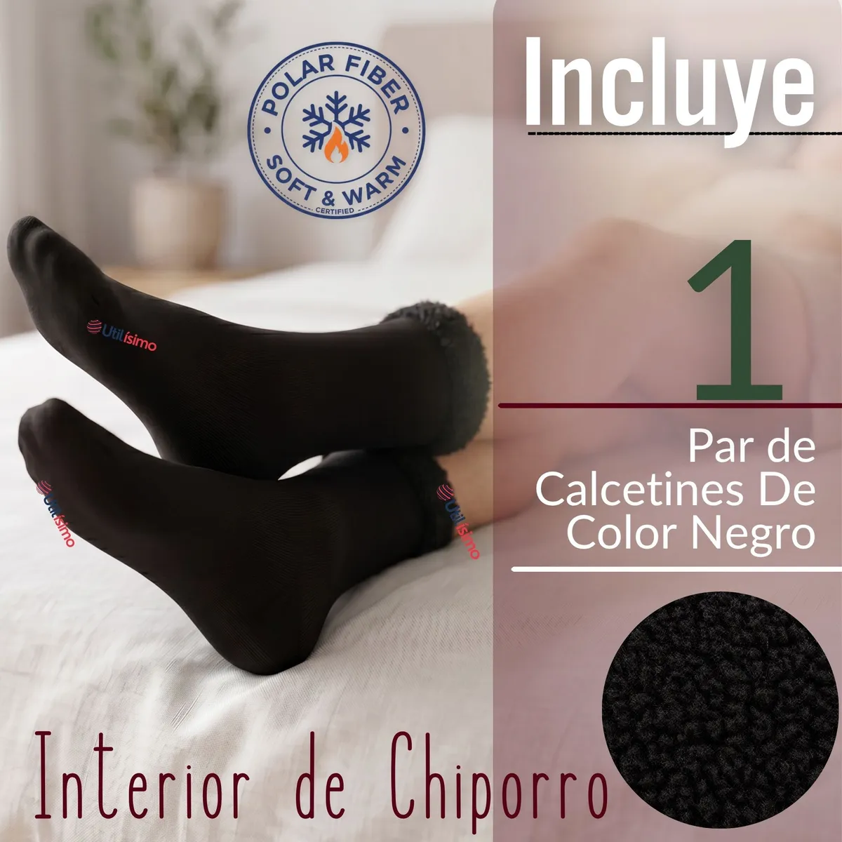 UTILISIMO - Calcetín Chiporro Mujer Ultra Térmico Negro Invierno Polar 1 Par