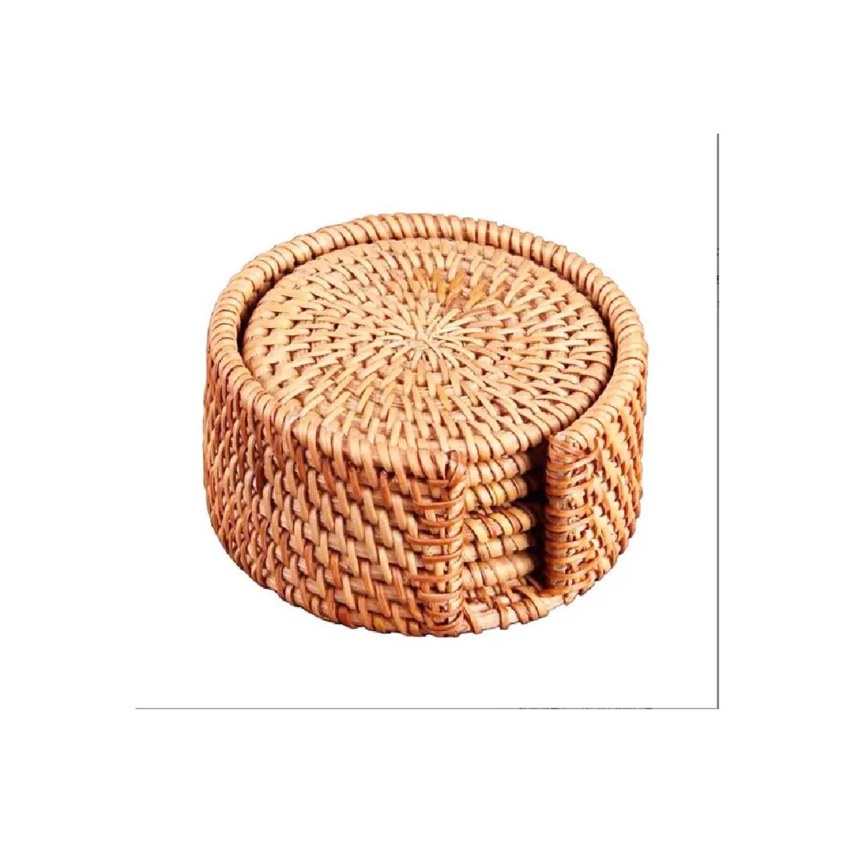 GENERICO - Juego De Posavasos De Ratán (10 Cm): 6 Posavasos + 1 Cesta