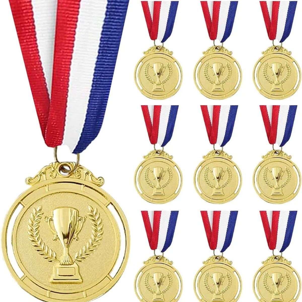 KUANGYE - 10 Medalla Deportiva Metálica C/cinta 7 Cm Oro Modelo Trofeo