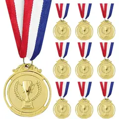 KUANGYE - 10 Medalla Deportiva Metálica C/cinta 7 Cm Oro Modelo Trofeo