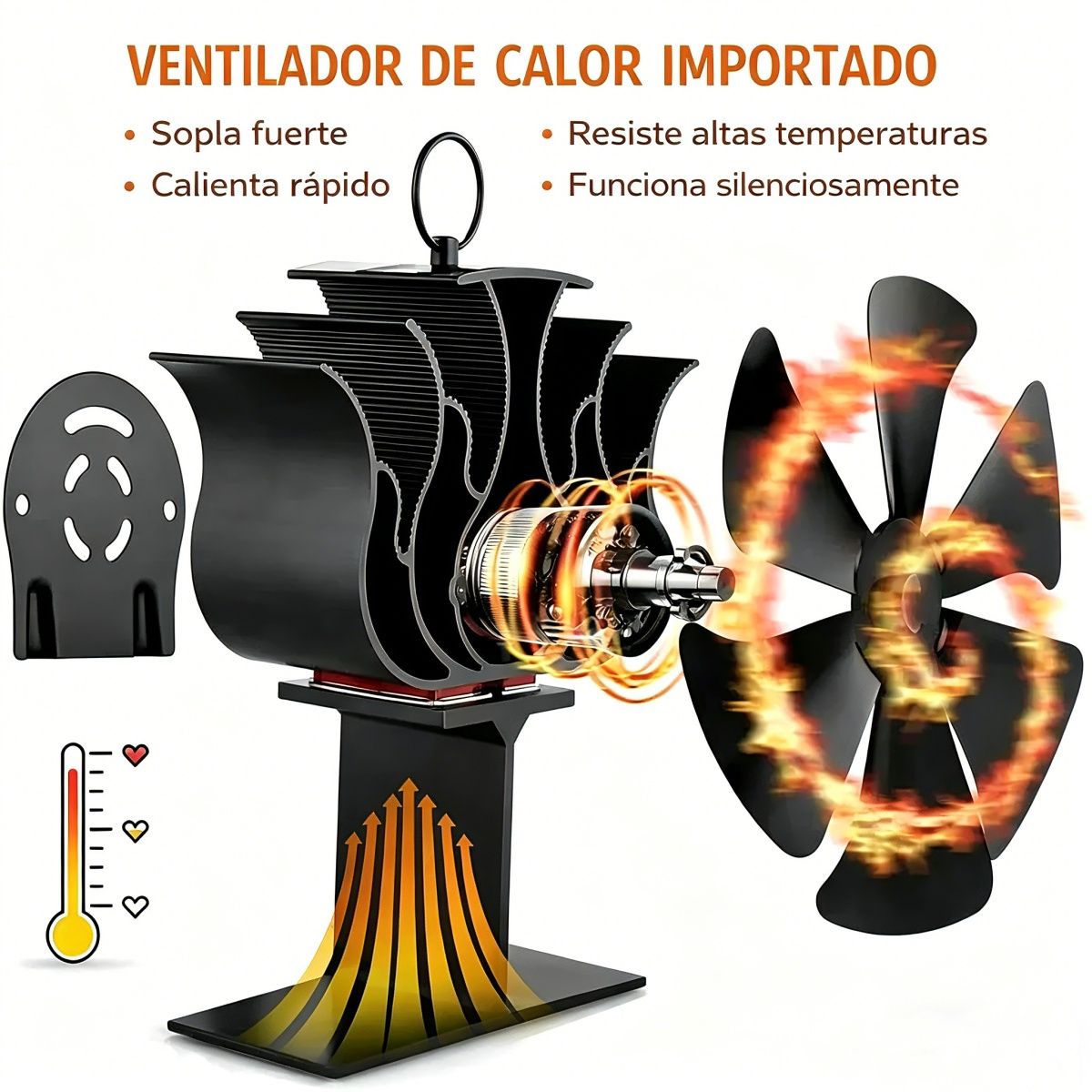 KUANGYE - Ventilador Chimenea,Ventilador Estufa De Leña 8 Aspas Alimentado Por Calor,Sin Eléctrico