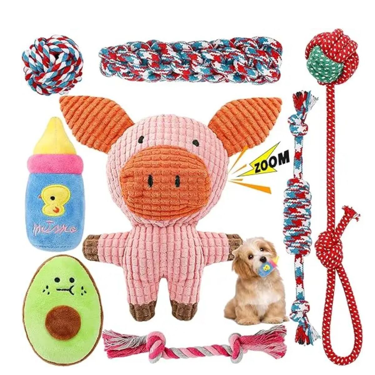 GENERICO - Cerdo Peluche De Cuerda, Resistencia Set 8 Juguetes Perro Labg