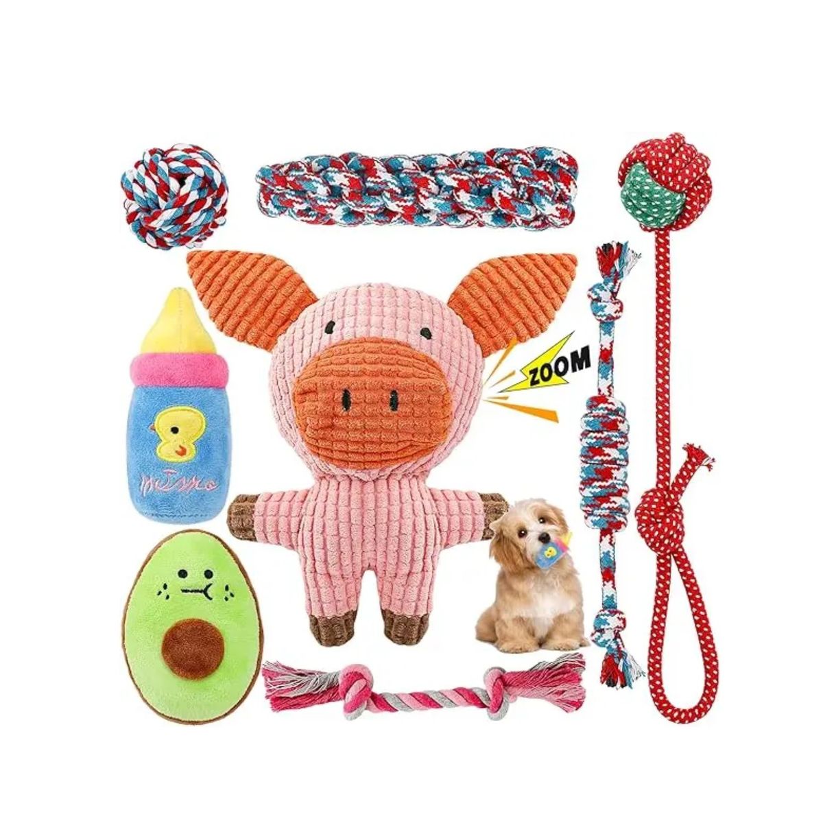 GENERICO - Cerdo Peluche De Cuerda, Resistencia Set 8 Juguetes Perro Labg