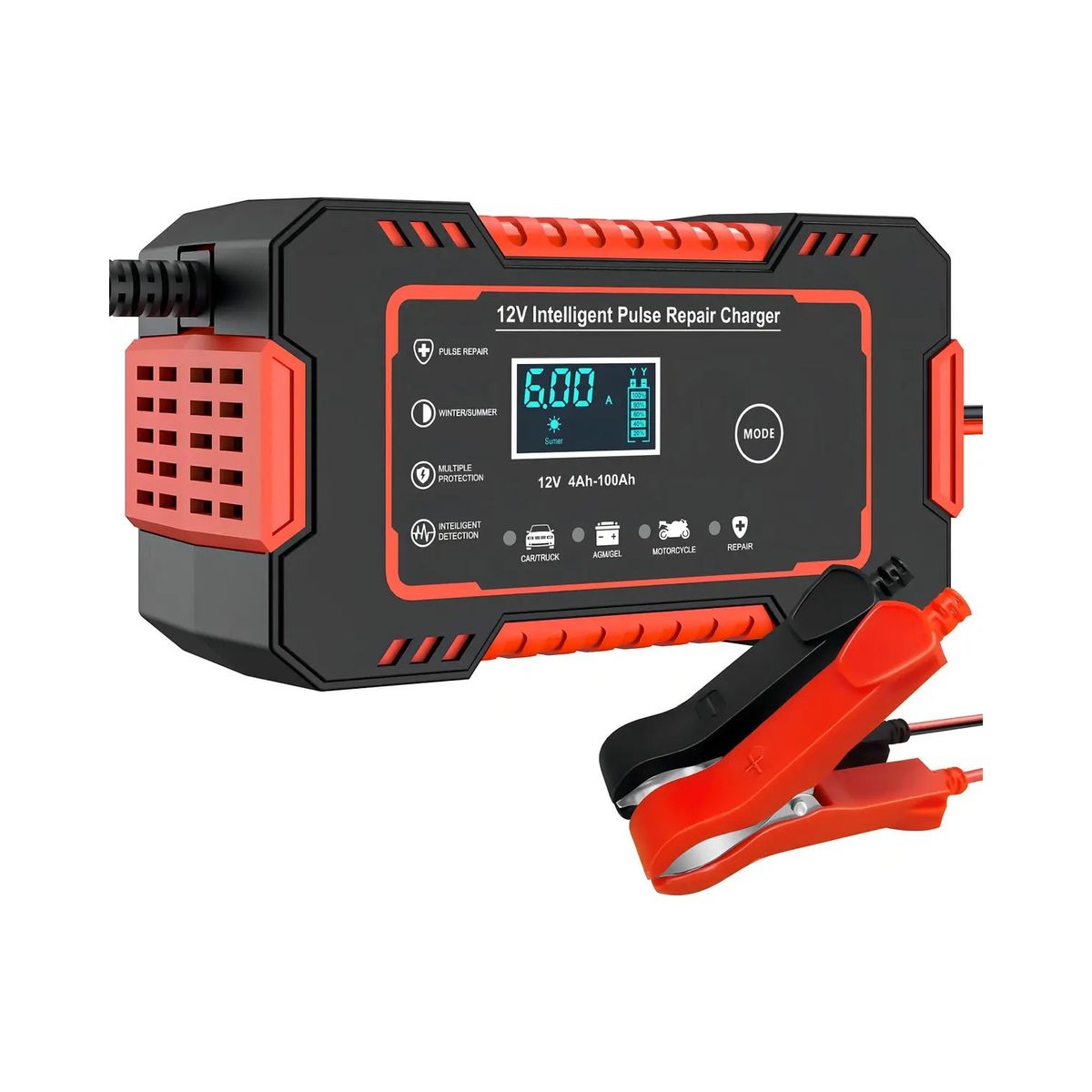GENERICO - Cargador de Batería 12V Auto Moto Rojo Labg