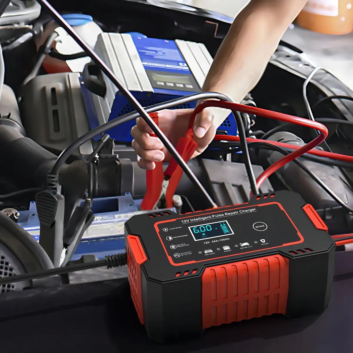 GENERICO - Cargador de Batería 12V Auto Moto Rojo Labg