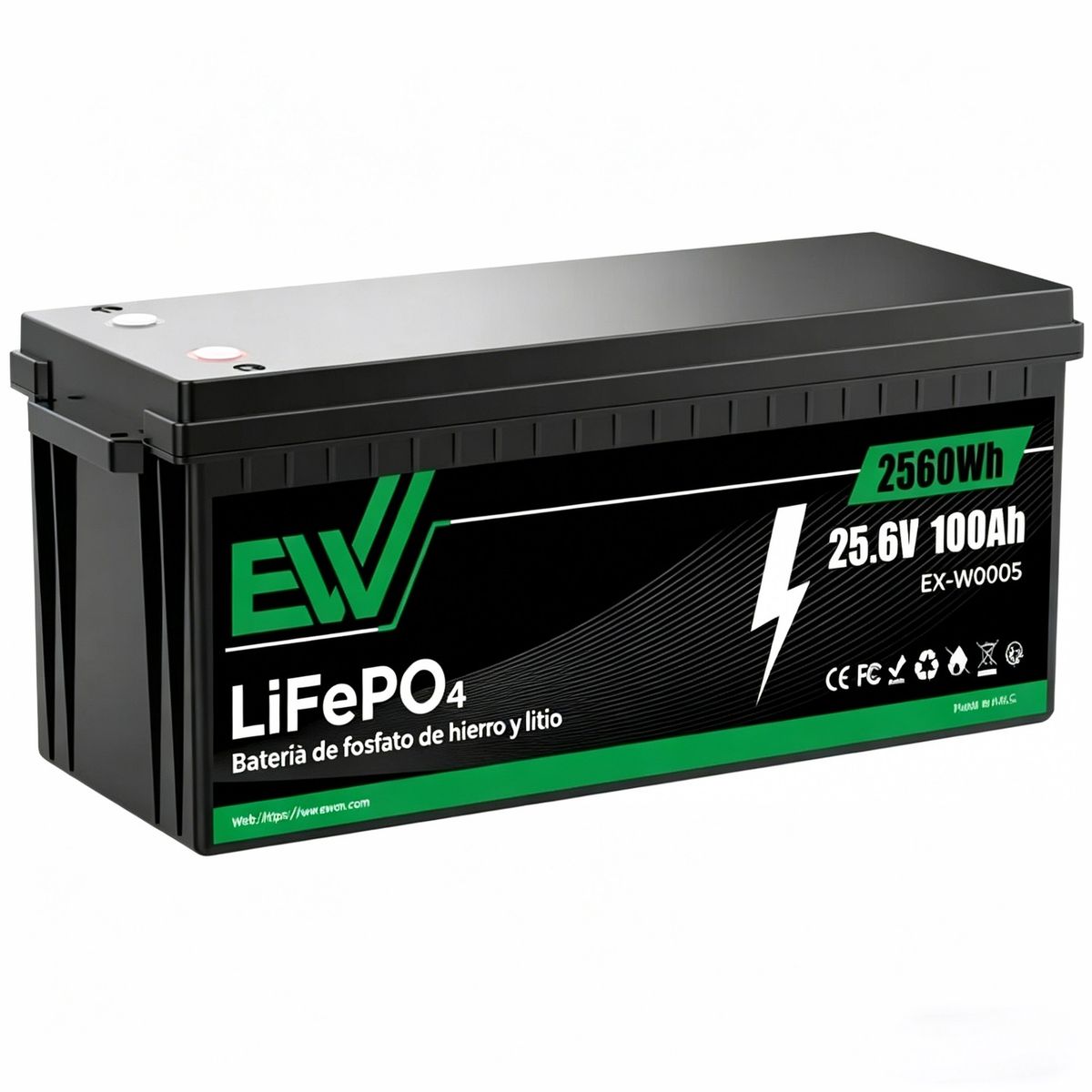 EWTTO - Batería 25.6V 100Ah Lifepo4 Ewtto Ciclo Profundo Recargable Solar