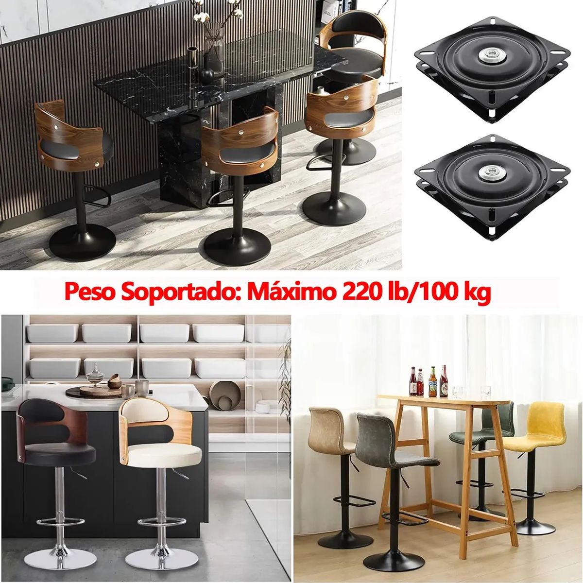 KUANGYE - Base Giratoria Cuadrada Para Taburete De Bar 15 Cm