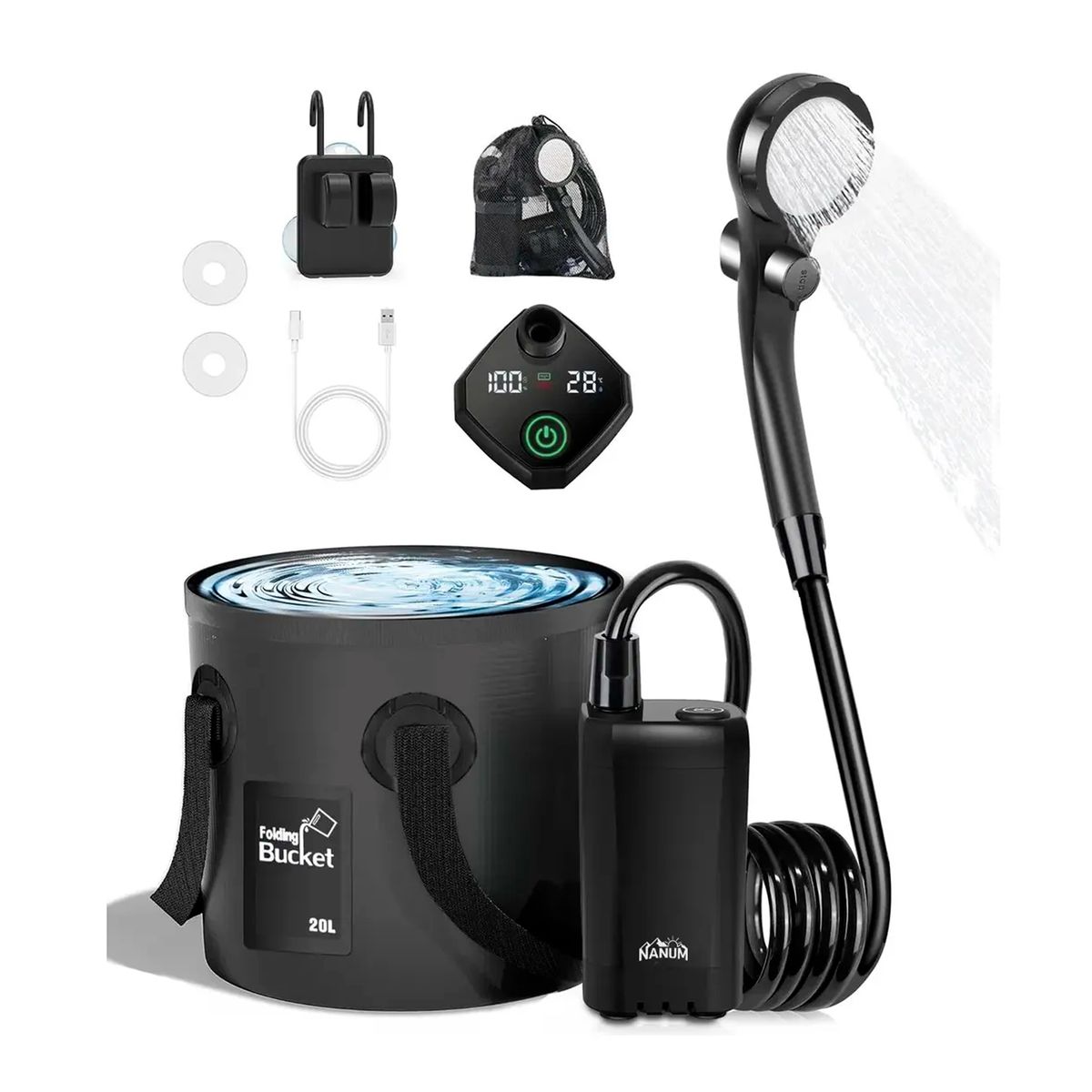OFERTABKN - Ducha Portatil Camping 20l Recargable Con Pantalla Led