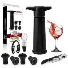 EVERSO - Bomba De Vacío Para Vino 8 Piezas Con 4 Tapones De Vacío Para Botellas De Vino