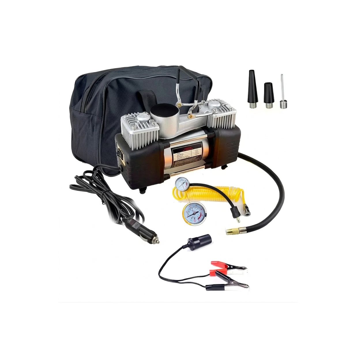 GENERICO - Compresor De Aire Portátil 2 Cilindros Potencia 4x4 Negro Monofásica