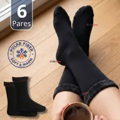 UTILISIMO - Pack 6 Pares Calcetines Chiporro Mujer Ultra Térmico Negro Invierno Polar
