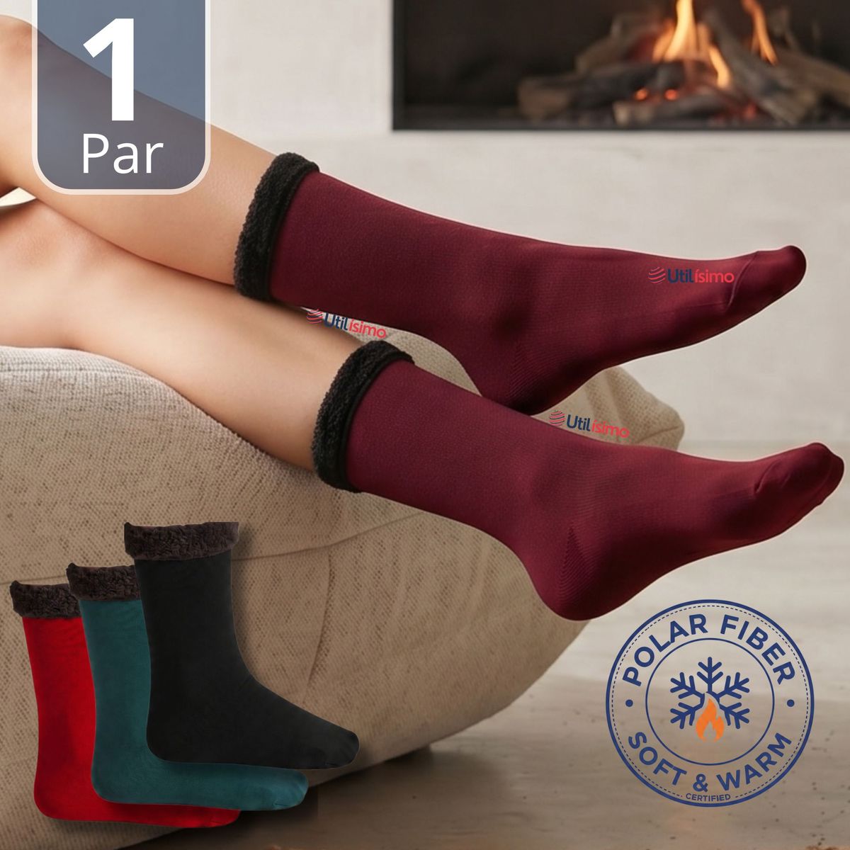 UTILISIMO - Calcetín Chiporro Mujer Ultra Térmico Invierno Polar Surtido Unicolor 1 Par