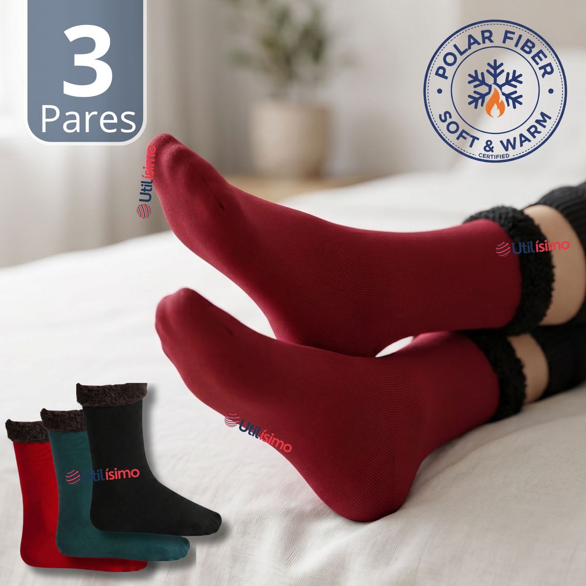 UTILISIMO - Pack 3 Calcetínes Chiporro Mujer Ultra Térmico Invierno Polar Surtido Unicolor