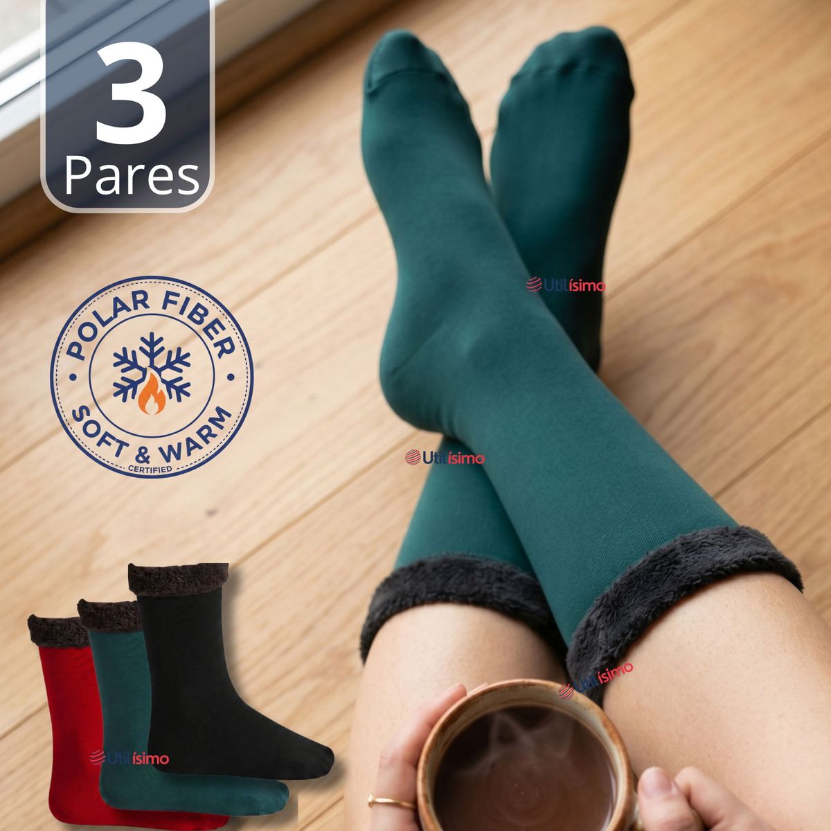 UTILISIMO - Pack 3 Calcetínes Chiporro Mujer Ultra Térmico Invierno Polar Surtido Unicolor