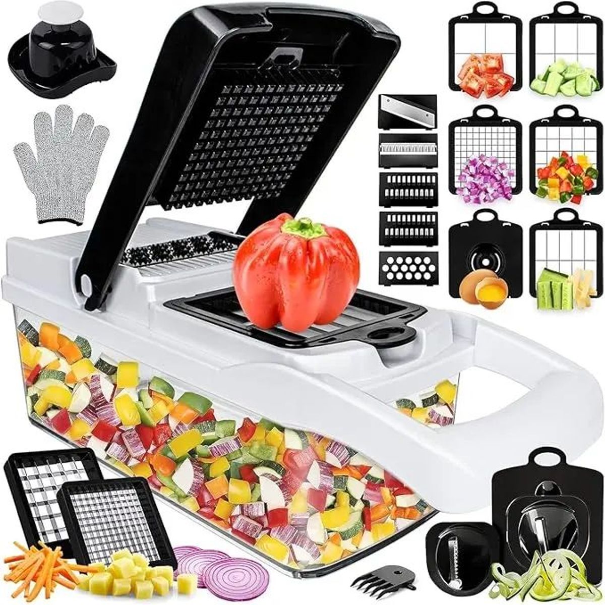 EVERSO - Picadora de Verduras Malltradecl con 12 Cuchillas Acero Inoxidable y Contenedor