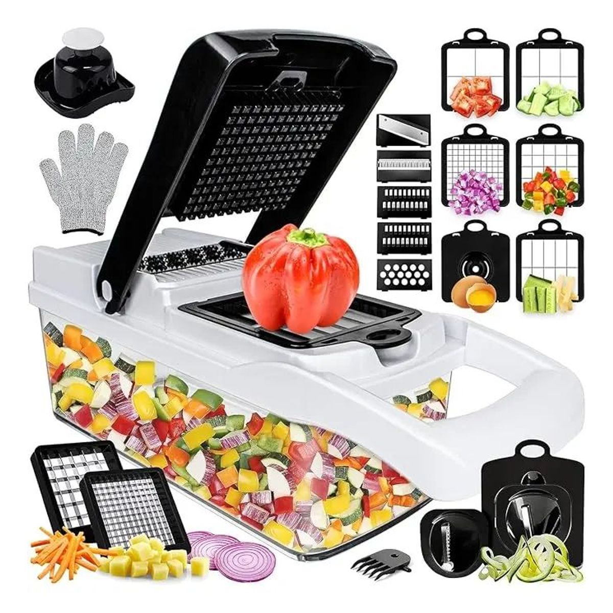 EVERSO - Picadora de Verduras Malltradecl con 12 Cuchillas Acero Inoxidable y Contenedor