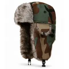 COMANDOS TACTICOS - Gorro Ruso Militar Woodland Hombre Invierno Orejeras Forro