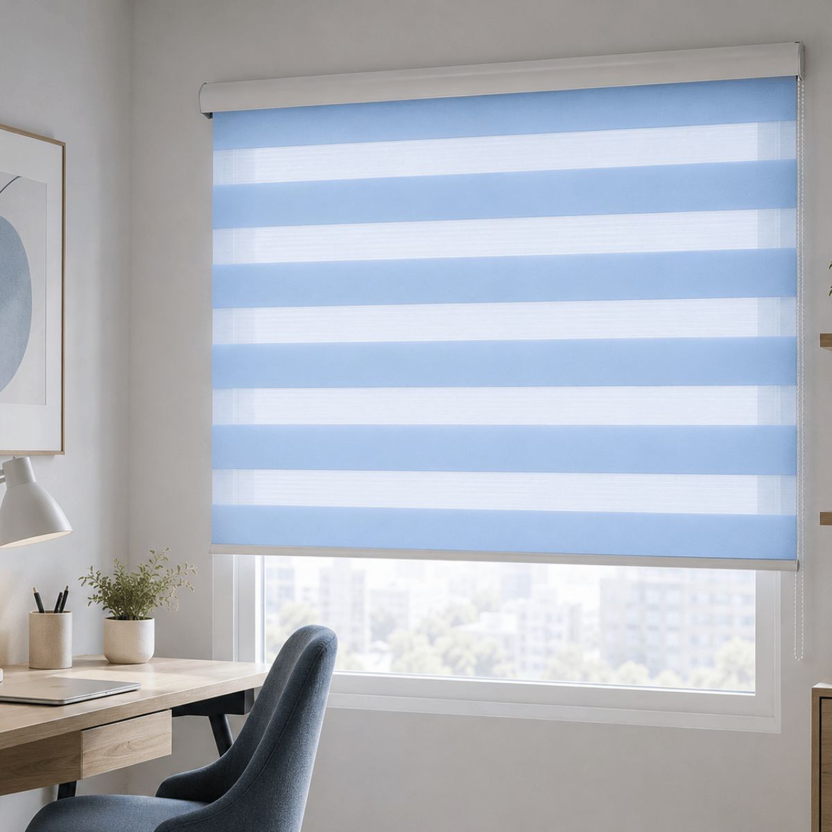 GENERICO - Cortina Roller Día Y Noche Duo Zebra Celeste 100x200cm