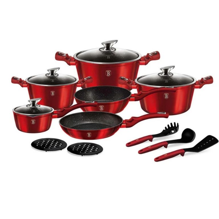 BATERIA DE COCINA 15 PZS ANTIADHERENTE METALLIC BURGUBDY CCOLLECTION