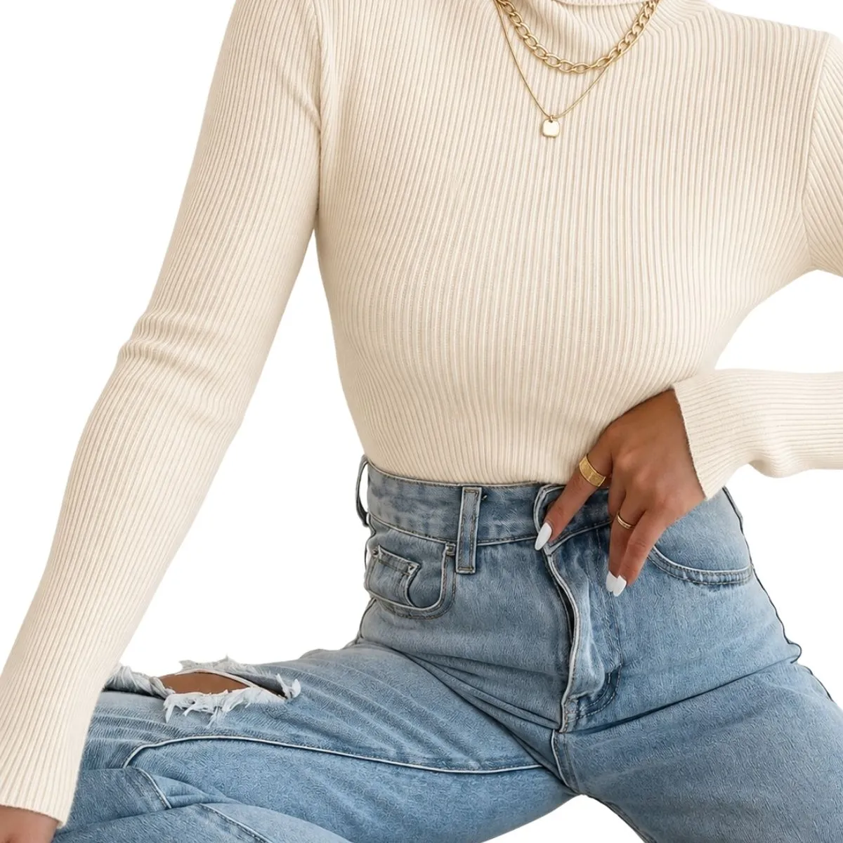 LOOK SHOP - Sweater Beatle Mujer Cuello Alto Otoño Invierno 005