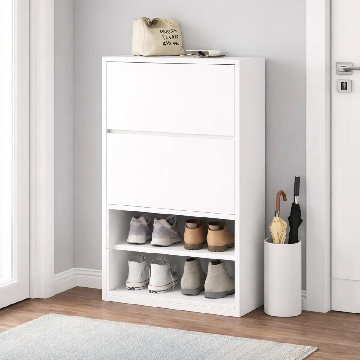 CASA BELLA - Zapatero Organizador 3 Puertas 6 Niveles blanco con Cajones ZT9