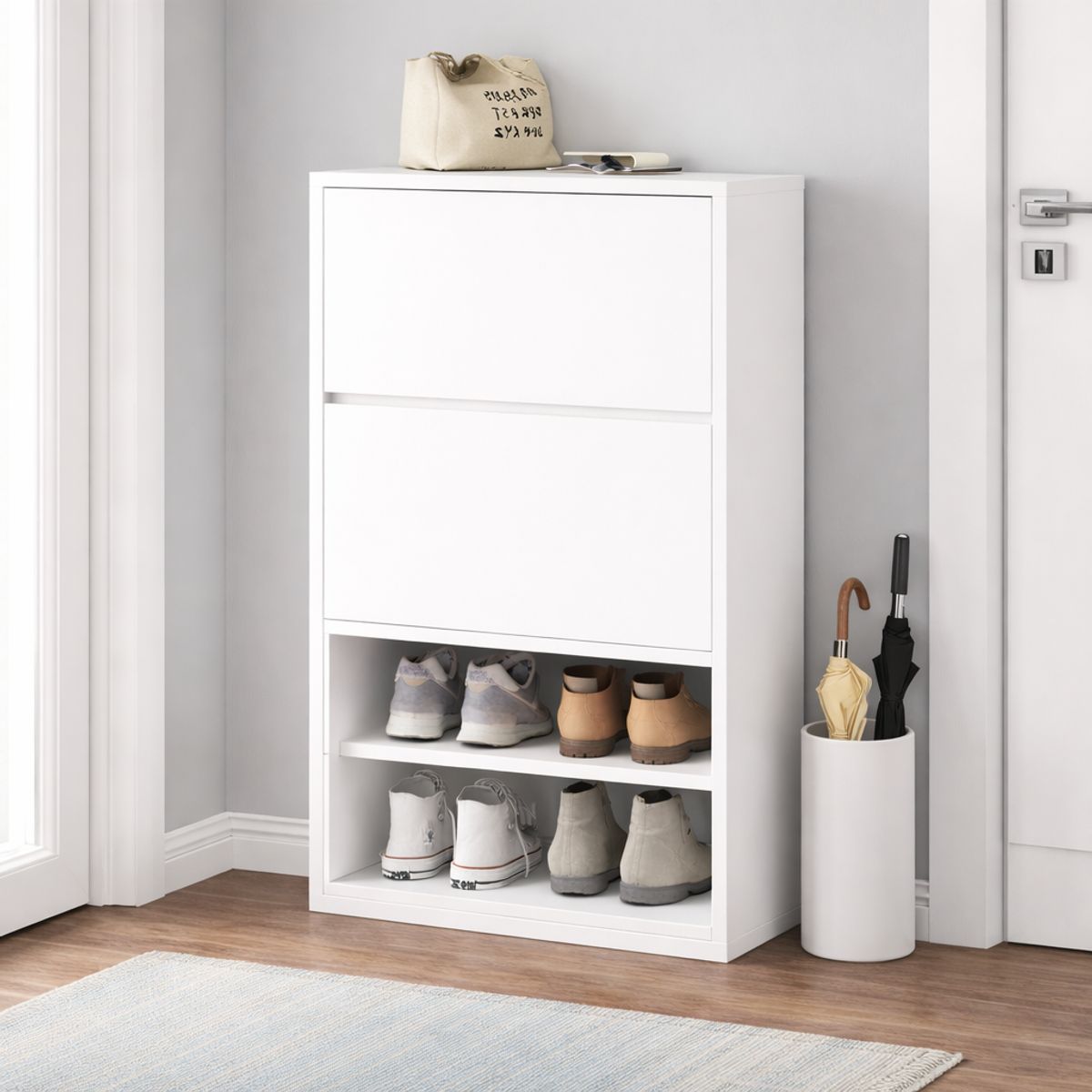 CASA BELLA - Zapatero Organizador 3 Puertas 6 Niveles blanco con Cajones ZT9