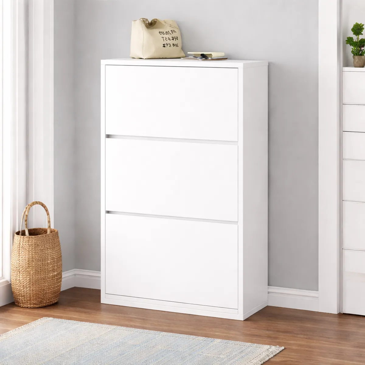 CASA BELLA - Zapatero Organizador 3 Puertas 6 Niveles blanco con Cajones ZT9