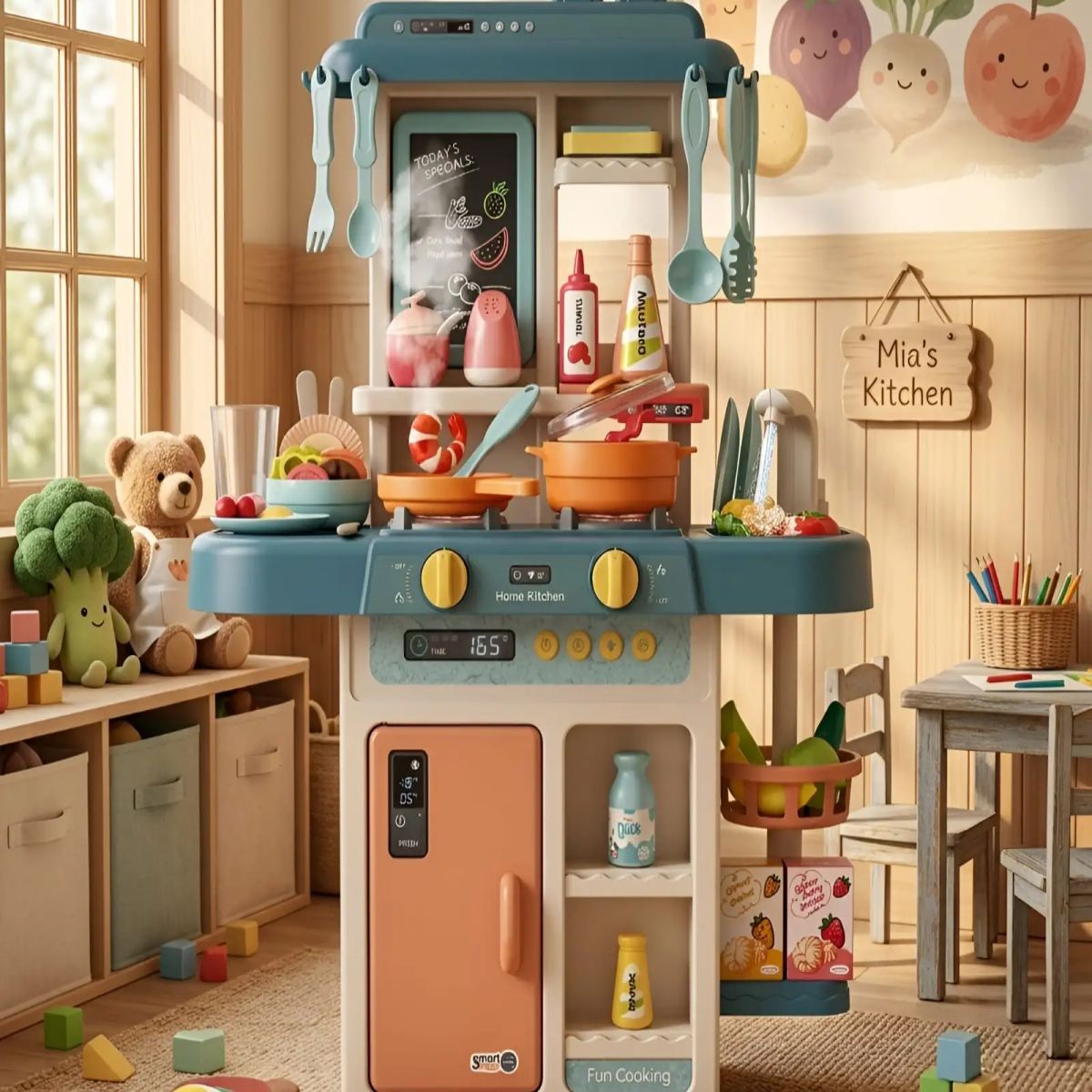 GENERICO - Cocina de Juguete Infantil 55 Piezas con Luz Sonido y Agua 63 cm Azul