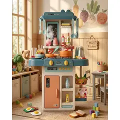GENERICO - Cocina de Juguete Infantil 55 Piezas con Luz Sonido y Agua 63 cm Azul