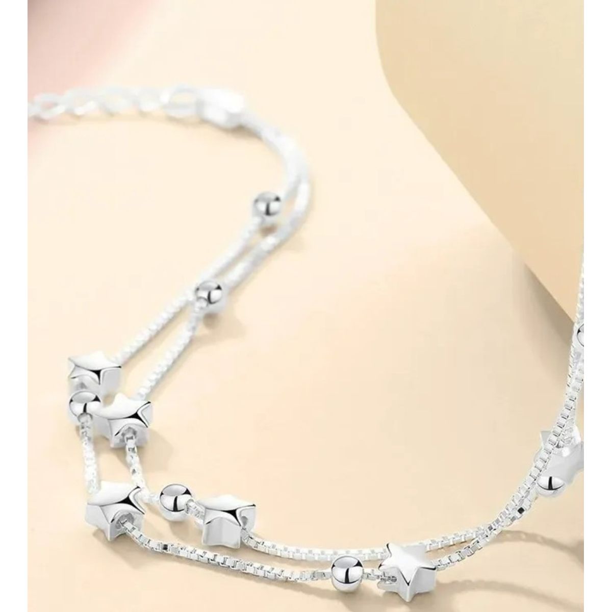 GENERICO - Pulsera de Estrellas Y Esferas Plata 925 Con Bolsa Y Paño