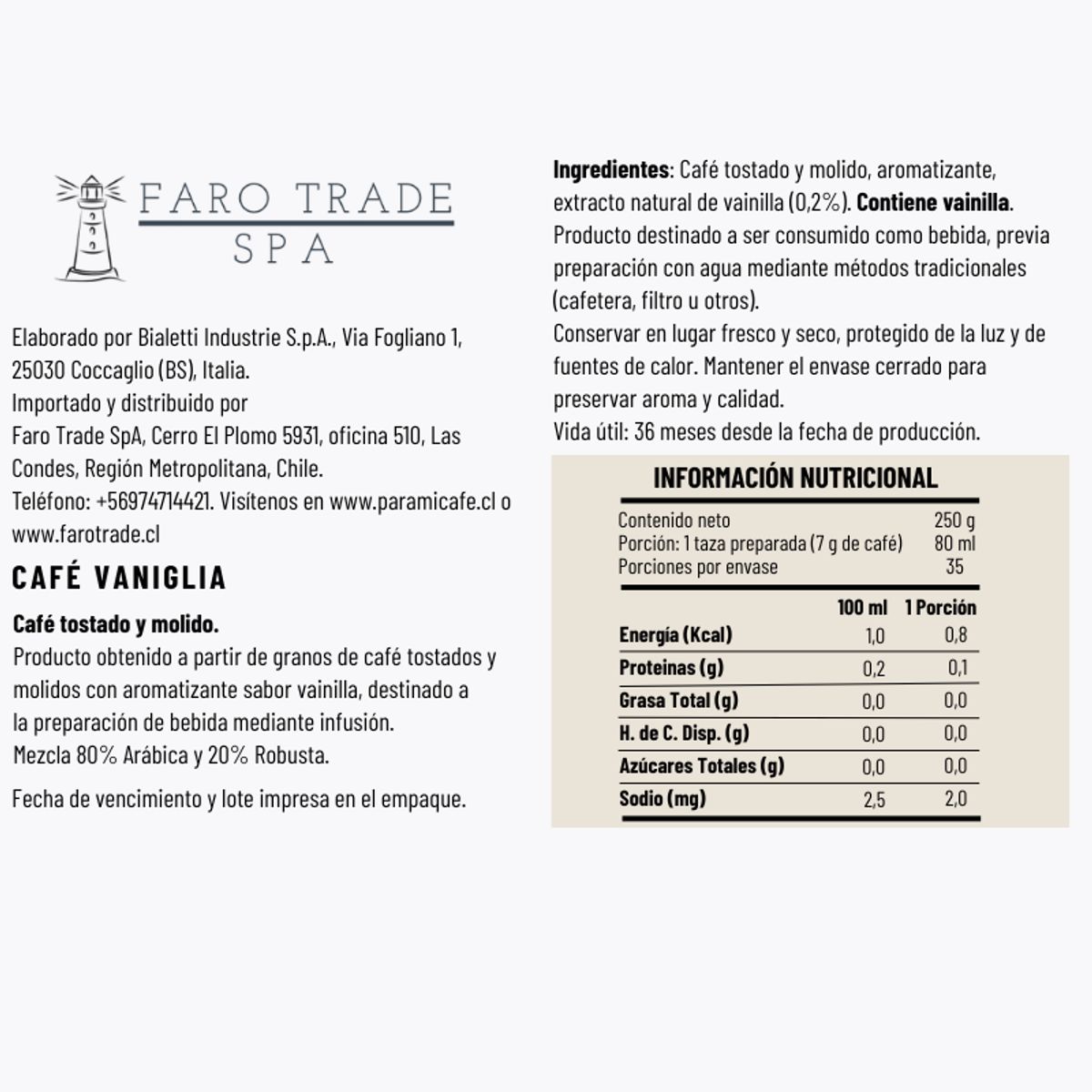 BIALETTI - Café Molido Perfetto Moka Vainilla 250grs Bialetti