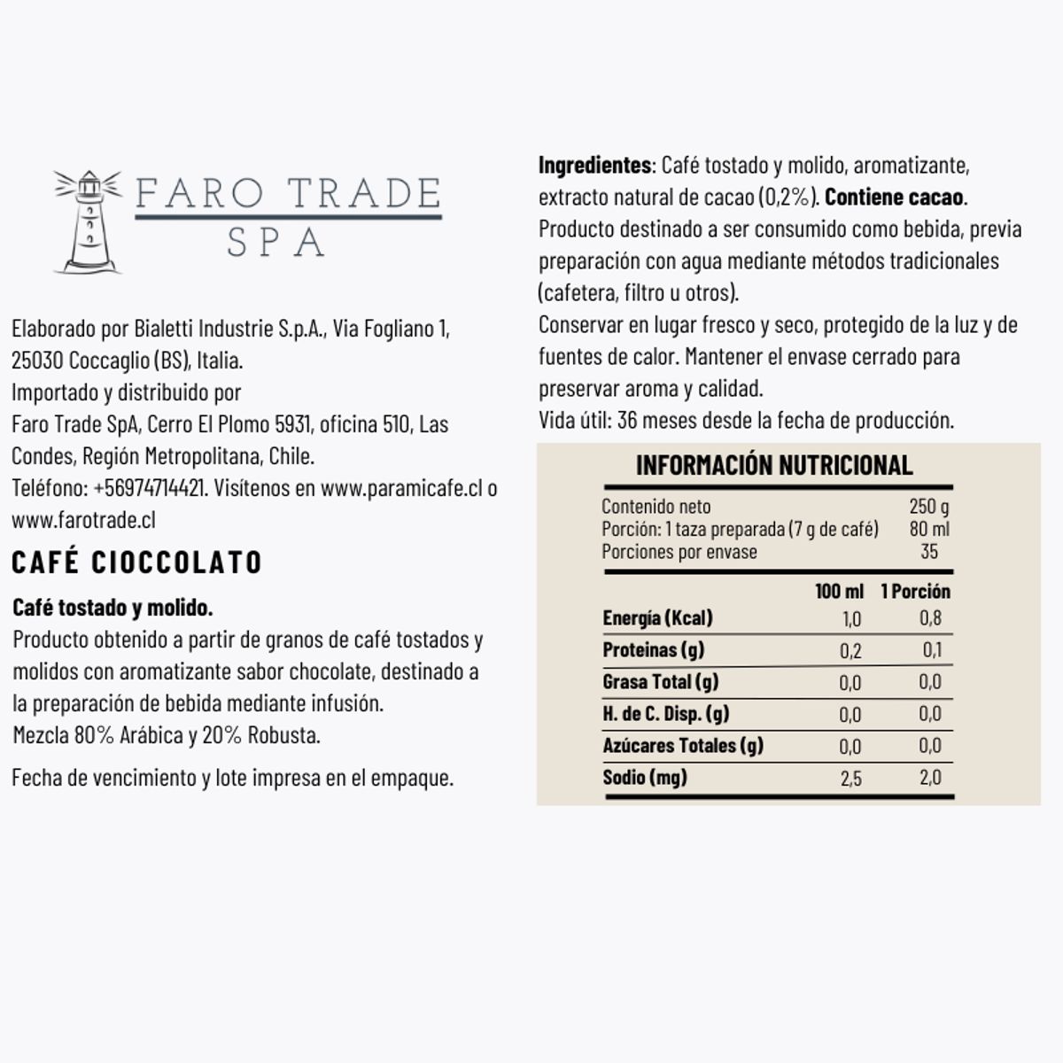 BIALETTI - Café Molido Perfetto Moka Chocolate 250grs Bialetti