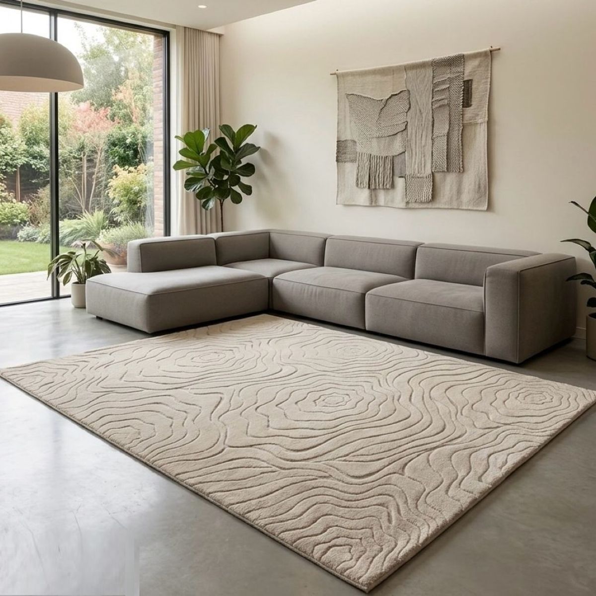 GENERICO - Alfombra Beige Jacquard 160x200 Elegante MODERNA DECORATIVA JUVENIL WM
