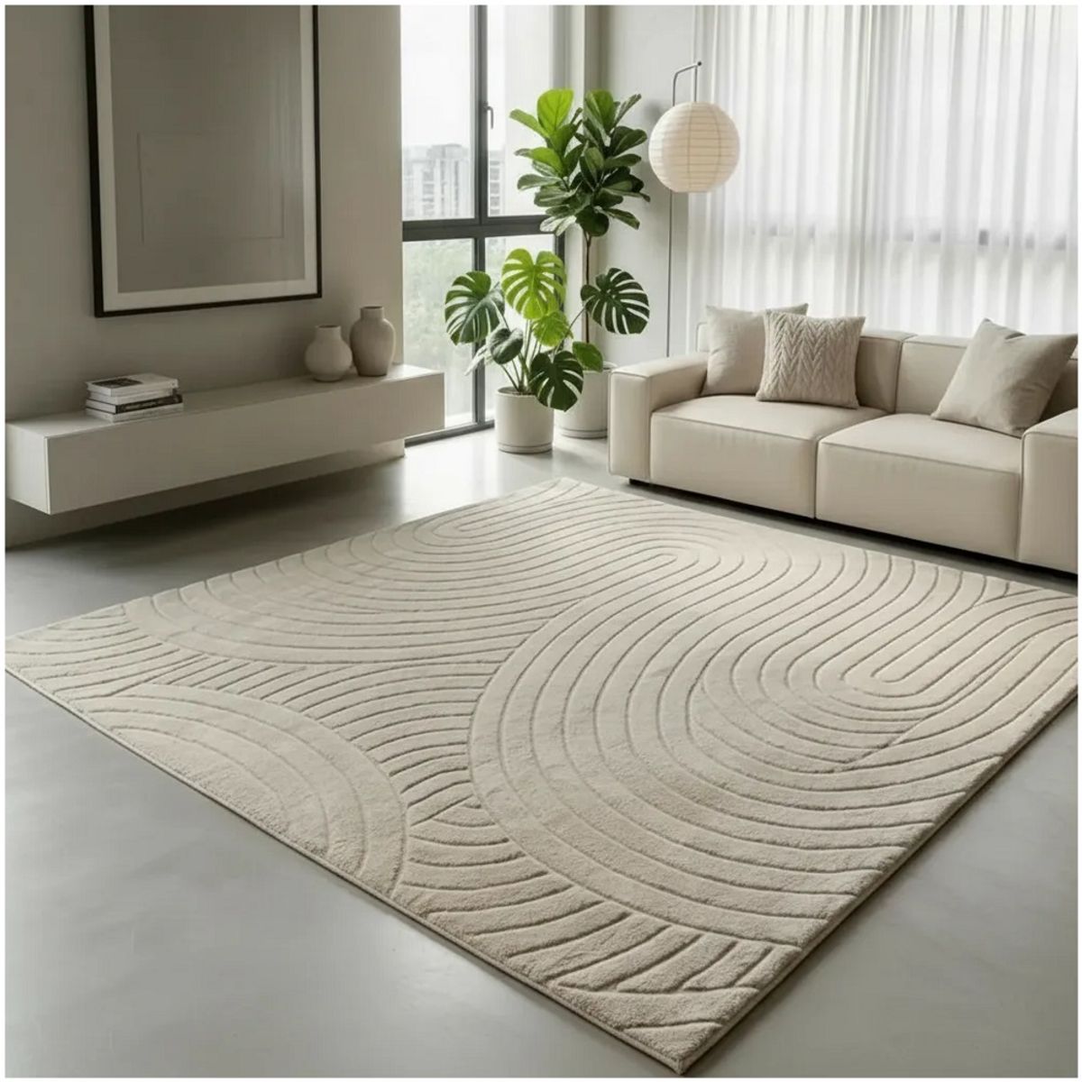 GENERICO - Alfombra Beige Jacquard 160x200 MODERNA ELEGANTE DECORATIVA JUVENIL WM