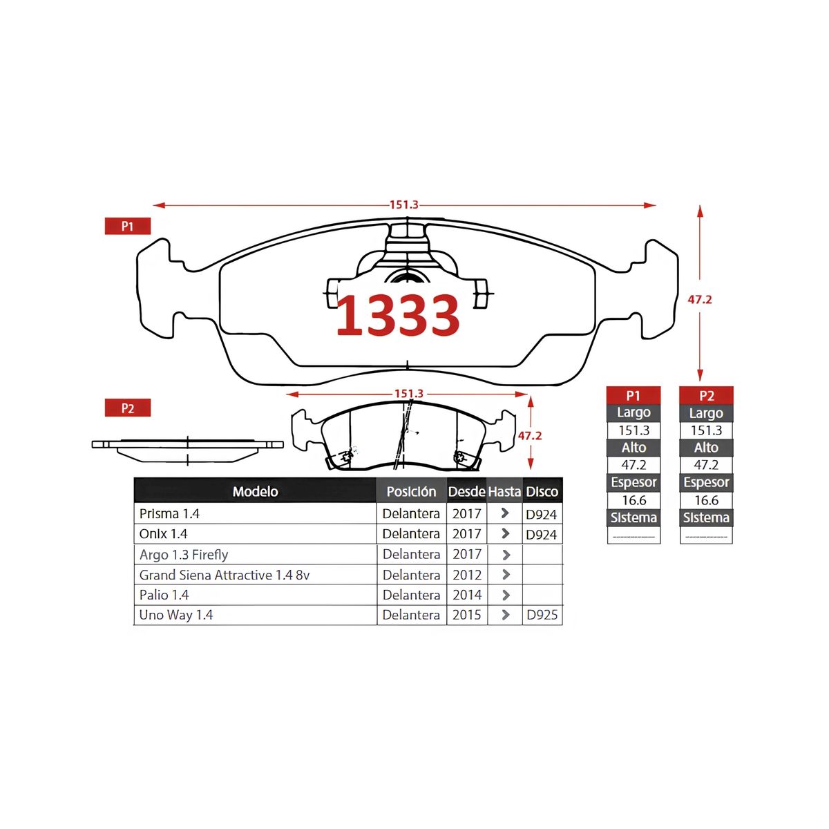 GENERICO - Pastillas de freno Delanteras Chevrolet Cobalt 1.8 2013-2018 Senfineco Alemanas