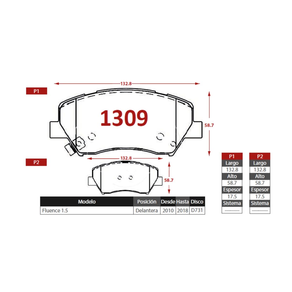 GENERICO - Pastillas de freno Delanteras Renault Fluence 1.5 2010-2018 Senfineco Alemanas